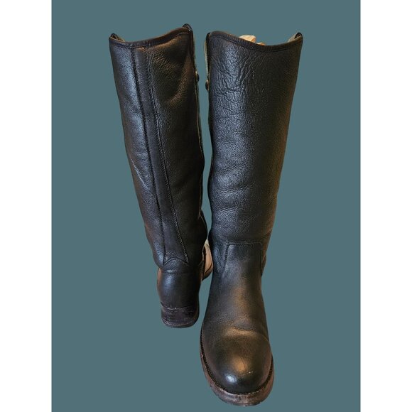 Frye Melissa Button Shearling Lined Tall Leather Riding Black Boots Women 7.5B - Picture 12 of 15